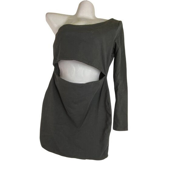 Super Down Asymmetric One-Shoulder Cutout Black Dress Medium Sexy Y2K Rave Club - Picture 1 of 6